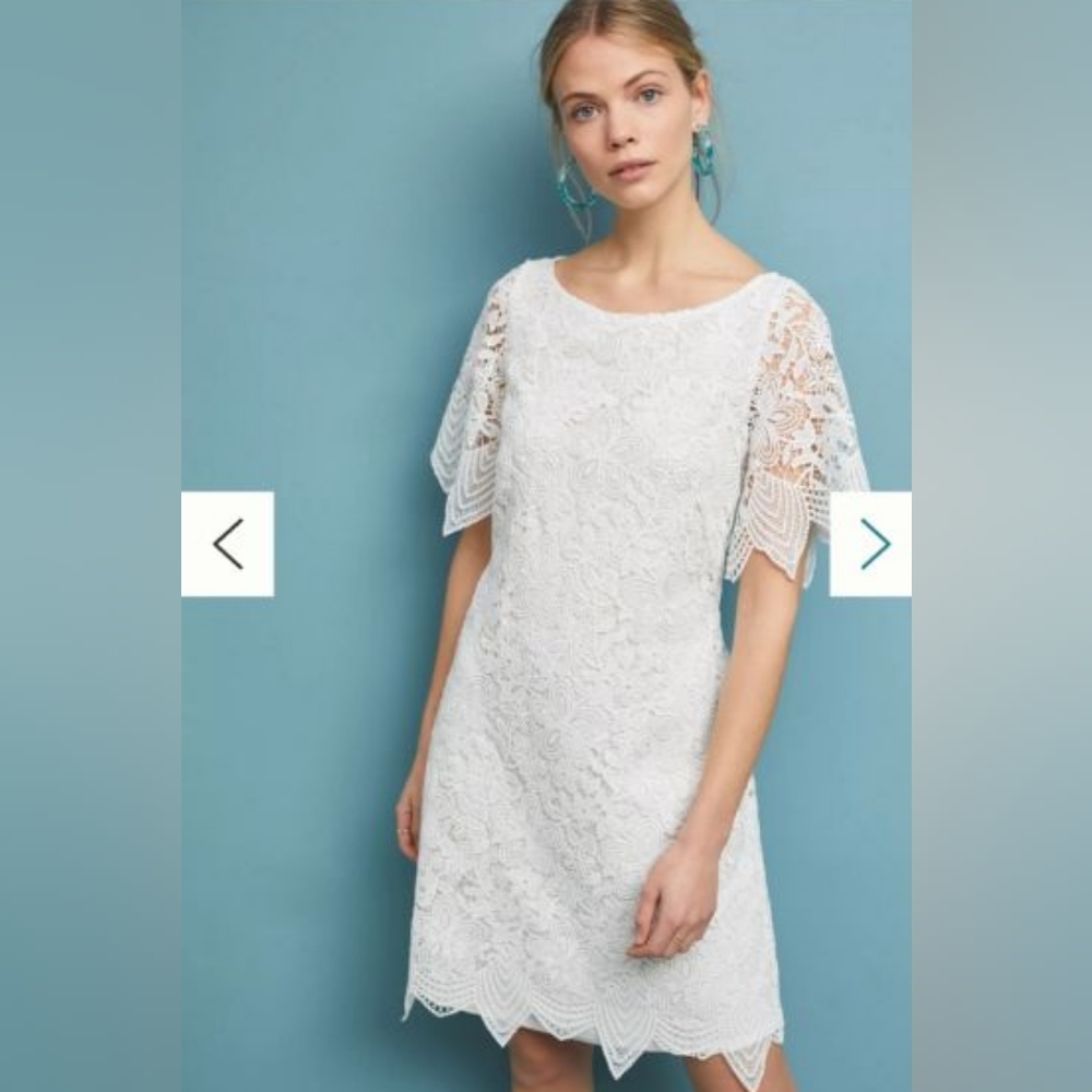 Anthropologie Charleston Lace Mini Dress Sz 12 White